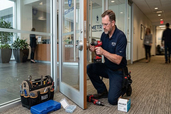 Commercial access control panel installation at San Ramon Bishop Ranch office